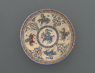 Bowl Decorated with Horsemen, late 12th century-early 13th century (earthenware with polychrome enamels over white glaze and colors)