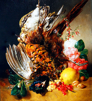 A Still Life with Fruit, Flowers and Game, 1848 (oil on panel)