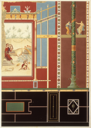 Ancient Pompeian wall painting reproduction, 19th century (watercolour and pencil)