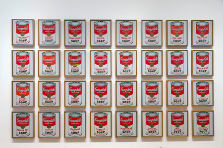 Campbell's Soup Cans, 1962 (acrylic with metallic enamel paint on canvas, 32 panels)