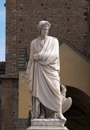 Statue of Dante Alighieri in front of Santa Croce, Florence, Tuscany, Italy, Europe, 2015 (photo)