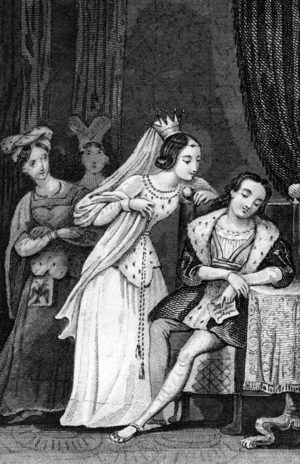 Alain Chartier and Margaret of Scotland, 19th century (Engraving)