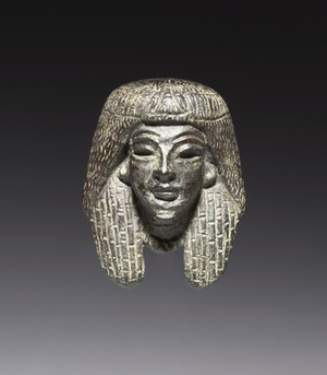 Bronze mount from a 'Shawabty Bundle': Head, Late 18th to Early 19th Dynasty, c.1336-1256 BC (bronze, black copper & gilding)