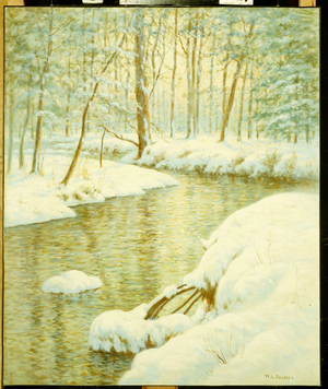 Winter Stream, Sunset Glow (oil on canvas)