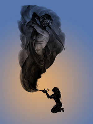 1001, 2006 (scratchboard, colourized digitally)