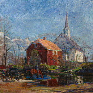 Church and red house, Rygge Church