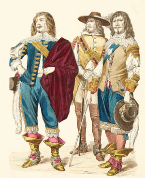 English fashion, 17th century (copper plate print)