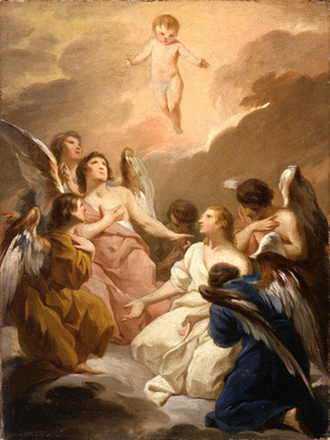 Seven Angels Adoring the Christ Child, c.1730-40 (oil on canvas)

