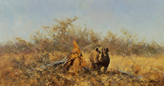 Rhino by a Deadwood Anthill (oil on canvas)