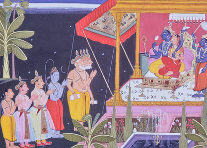 Vishnu, Krishna Legend, Miniature Painting, Mewar School, India