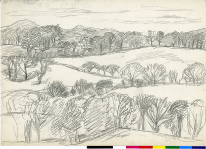Landscape With Trees and Distant Hills -Sketch, c.1920-73 (pencil on paper)