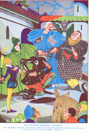 Don Quixote becomes a knight (colour)