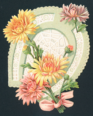 Horseshoe and Flowers, Card (chromolitho)