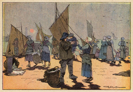 Le Retour De La Peche, The Return of the Fishing Fleet (colour litho)