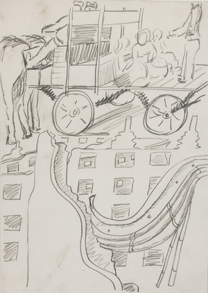 Ruins of Hamburg, and 'Lubeck… where did drawings of horses and carts…', 1945 (pencil on paper)