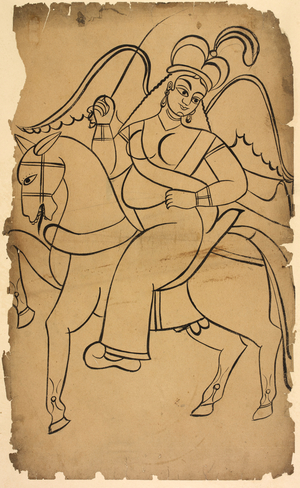 Winged 'apsaras' riding a horse