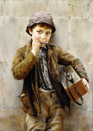 Playing a Tune,  (oil on canvas)
