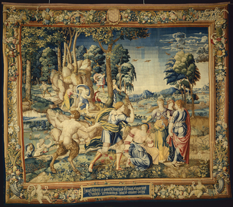 Pomona Surprised by Vertumnus and Other Suitors, from The Story of Vertumnus and Pomona, 1535-40 (wool & silk, slit & double interlocking tapestry weave)