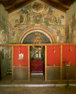 Interior of the 12th century St. George's church in Kurbinovo, Mecedonia (photo)
