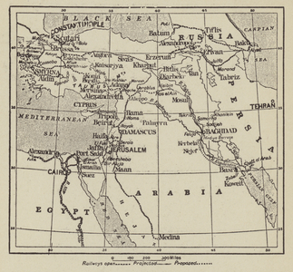 Map of Palestine and its relation to the Suez Canal and Mesopotamia (litho)