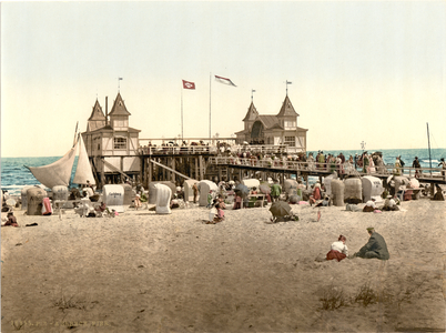 The pier, Ahlbeck, Germany, c.1900 (colour litho)
