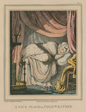 A nice place in cold weather (coloured engraving)