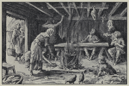 Interior of Home in Saxon Village (litho)