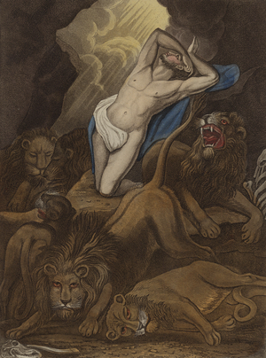 Daniel in the lions' den (etching)