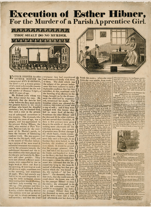 Execution of Esther Hibner for the murder of a parish apprentice girl, 1828 (engraving)