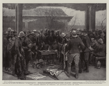 The Allied Troops in Peking, An Auction Sale of Loot (litho)