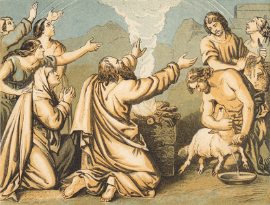 Noah's Sacrifice (coloured engraving)
