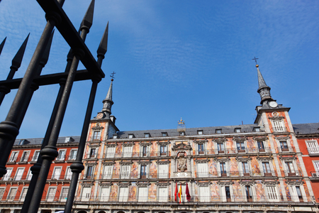 Madrid, Spain.  Plaza Mayor. Murals on facade. (photo)