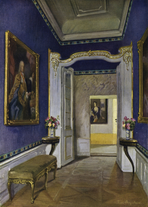 Lobby in Castle Marquardsburg, about 1750 (colour litho)