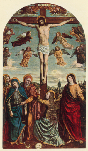 La Certosa di Pavia: Bergognone, La Crocifissione (colour litho)