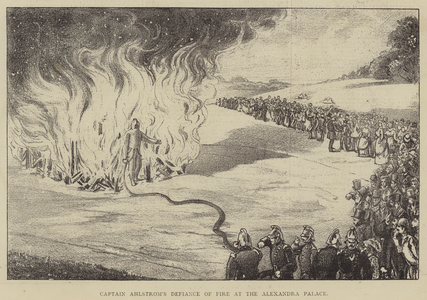 Captain Ahlstrom's Defiance of Fire at the Alexandra Palace (engraving)