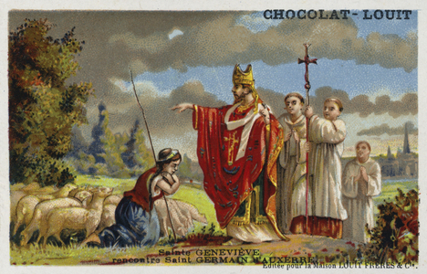 St Genevieve meeting St Germanus of Auxerre, 429 (chromolitho)