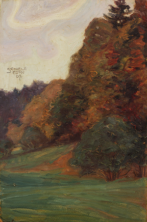 Study of Woods in Autumn, 1907 (oil on cardboard)