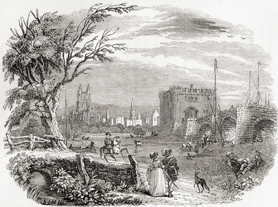 View of Gloucester, Gloucestershire, England, 18th century, from Old England: A Pictorial Museum, pub. 1847