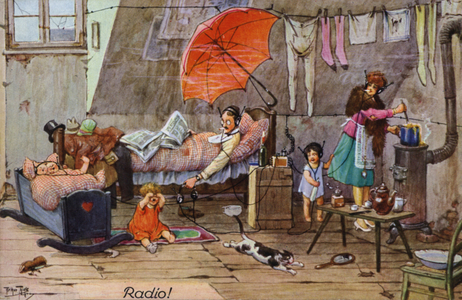 Comic portrayals of early radio (colour litho)
