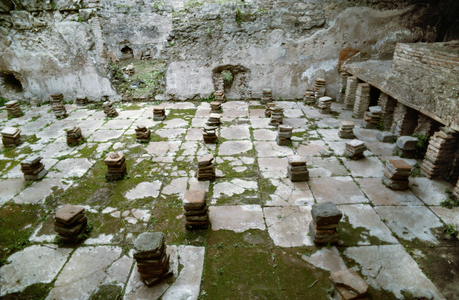 Roman central heating system: hot air circulated underneath the floor as in this public bath in Pompeii