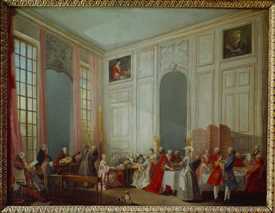 Tea in the salon of the Prince de Conti in the Palais du Temple (painting on canvas)