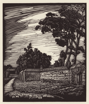 Cambridge: Peterhouse Wall, Coe Fen (woodcut)