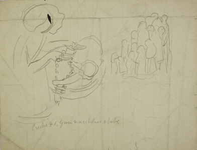 A Mother and Child and further figure studies (pencil on lined paper)