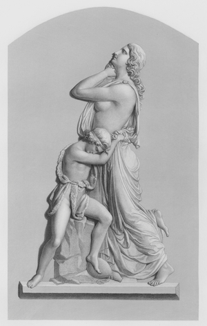 Hagar and Ishmael, engraved by J H Baker from the bas-relief by E S Bartholomew (engraving)