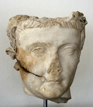 Tiberius (42 BC-37 AD), Roman emperor, Portrait with civic crown, 1st century AD, Tarragona, Spain