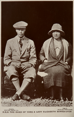 The Duke of York and Lady Elizabeth Bowes-Lyon, c.1923 (b/w photo)