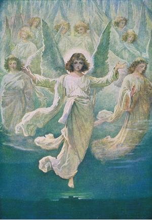 The angel choir, from The Bible Picture Book published by Thomas Nelson, c.1950 (photo)