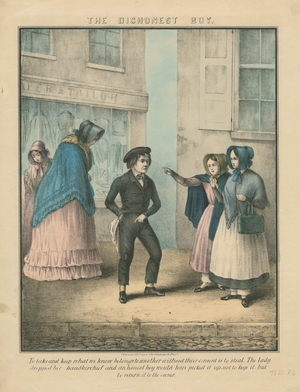 The dishonest boy, c.1850 (hand-coloured litho)