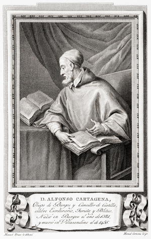 Alfonso de Santa María de Cartagena, aka Alfonso de Carthagena or Alonso de Cartagena, after an etching in Retratos de Los Españoles Ilustres, Madrid, Spain, pub. 1791