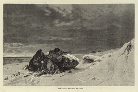 Laplanders shooting reindeer (engraving)